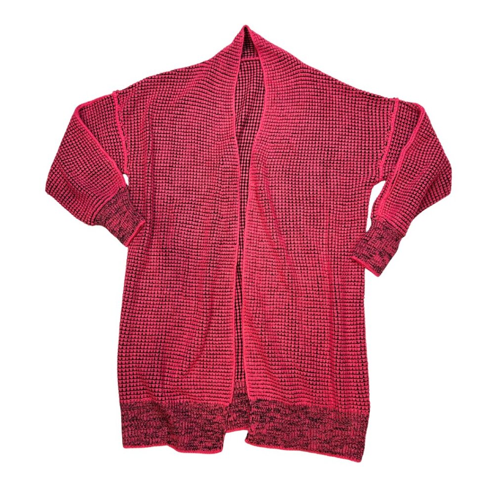 Chunky Knit Red Long Sleeve Cardigan Open Front Sweater Women Medium Warm Cozy